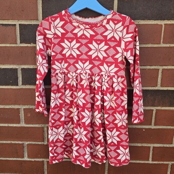 Hanna Andersson Red Snowflake Holiday Rib Play Dress 100cm 4-5y Christmas - Picture 1 of 7